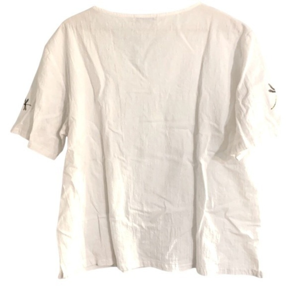 MISSLOOK Dragonfly Print V-Neck Blouse 3XL White Short Sleeve Top Lagenlook Airy - Picture 2 of 6